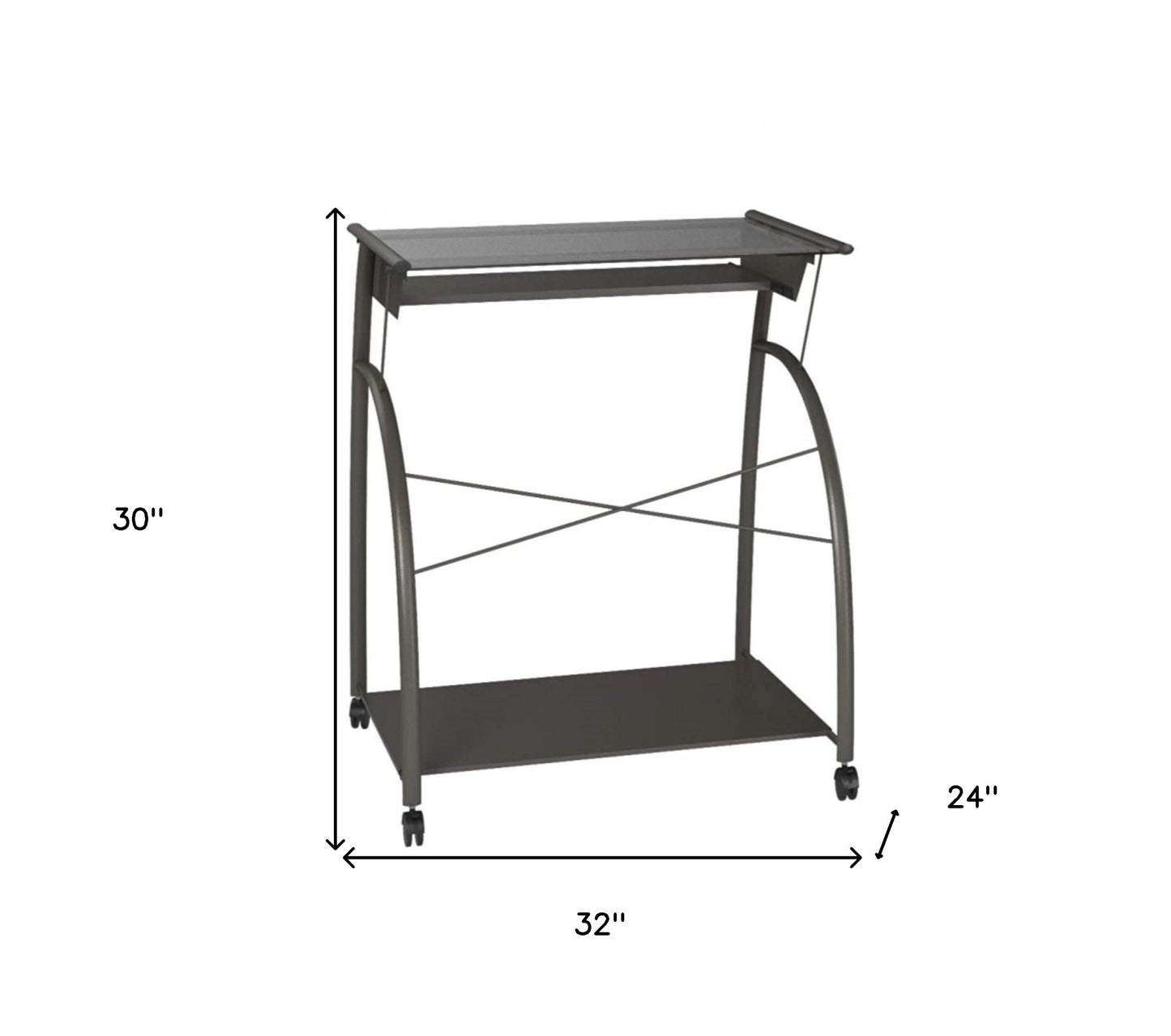 32" Clear and Silver Glass Mirrored Computer Desk