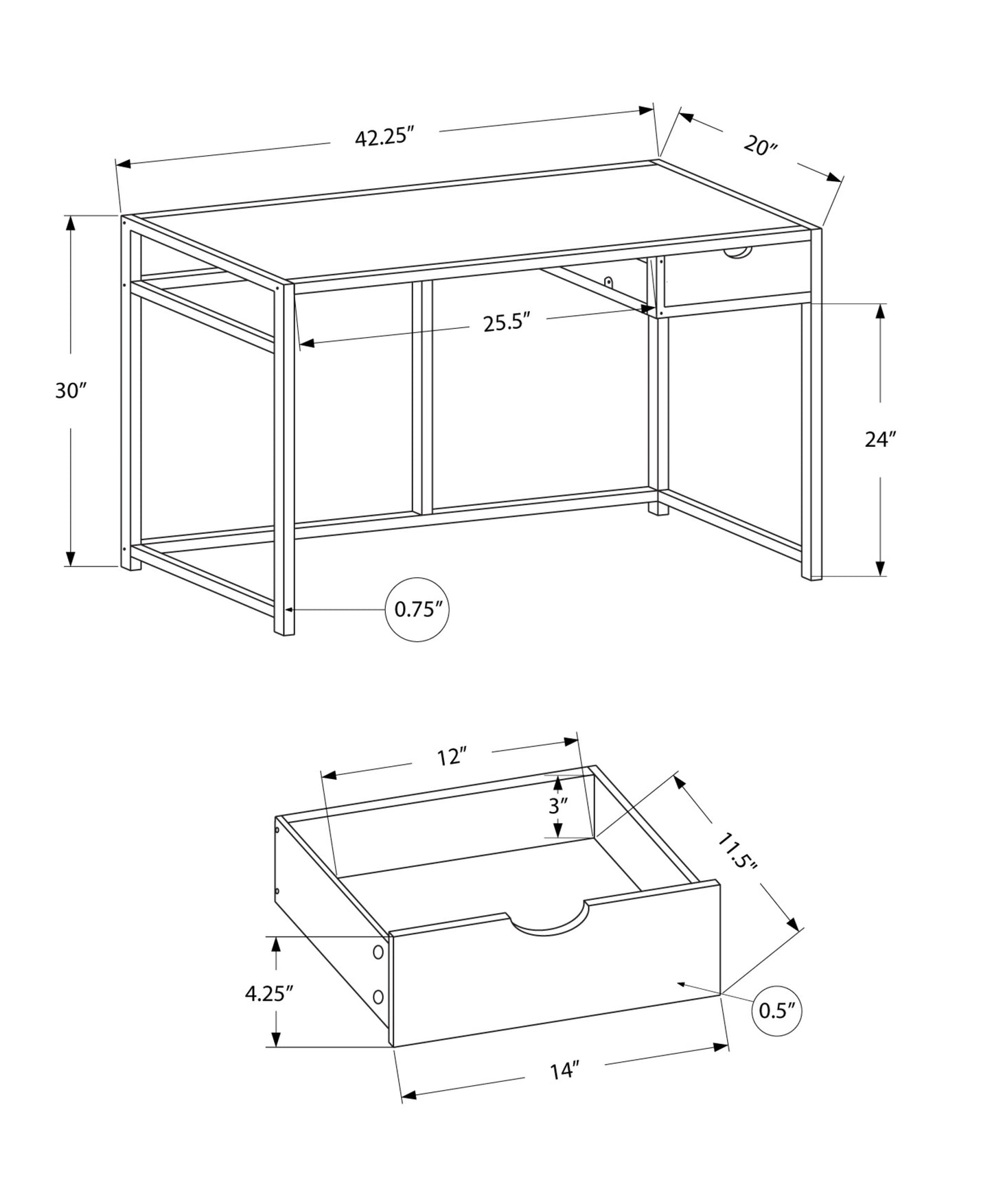 20" White and Silver Computer Desk