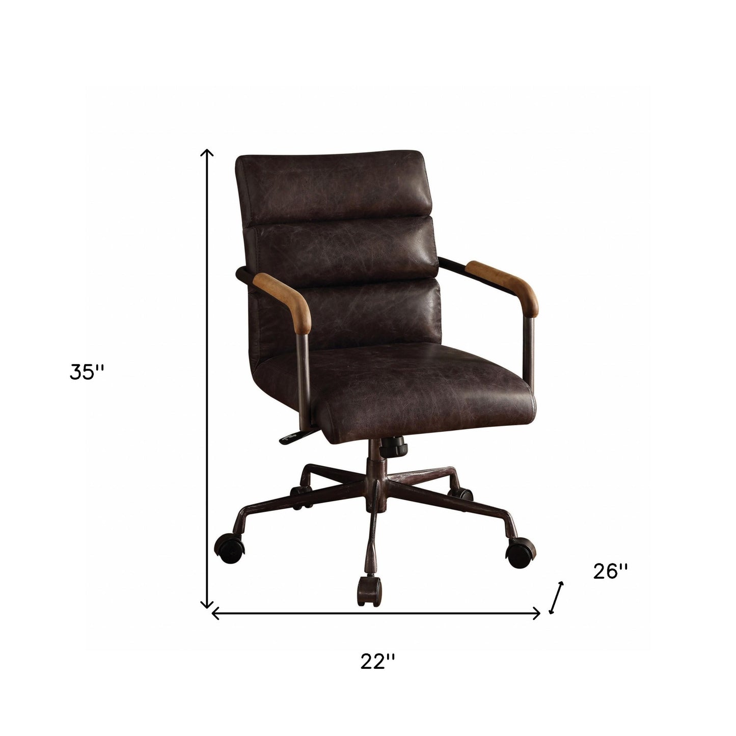 Black Faux Leather Tufted Seat Swivel Adjustable Task Chair Leather Back Steel Frame