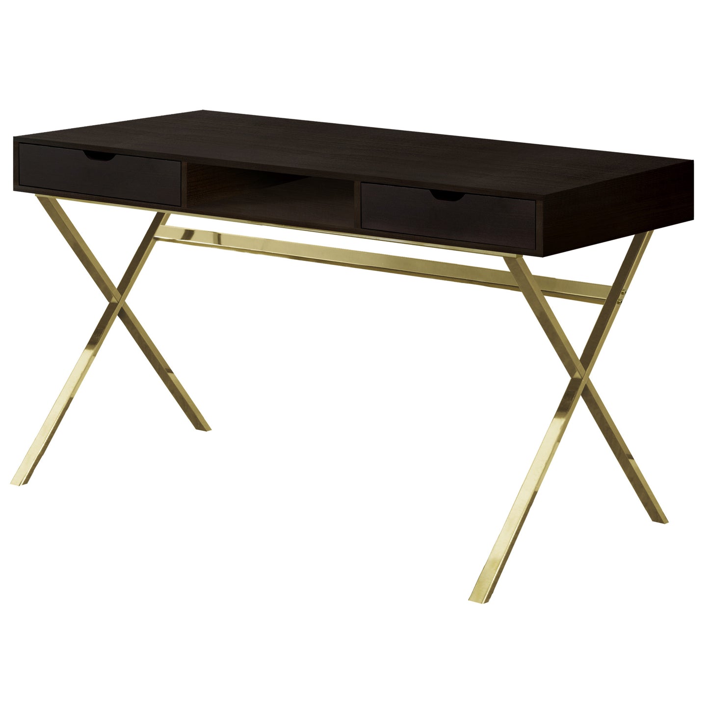 24" Dark Brown and Gold Computer Desk With Two Drawers