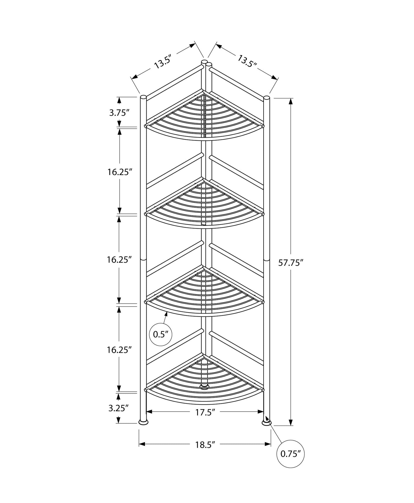 58" White Metal Corner Bookcase