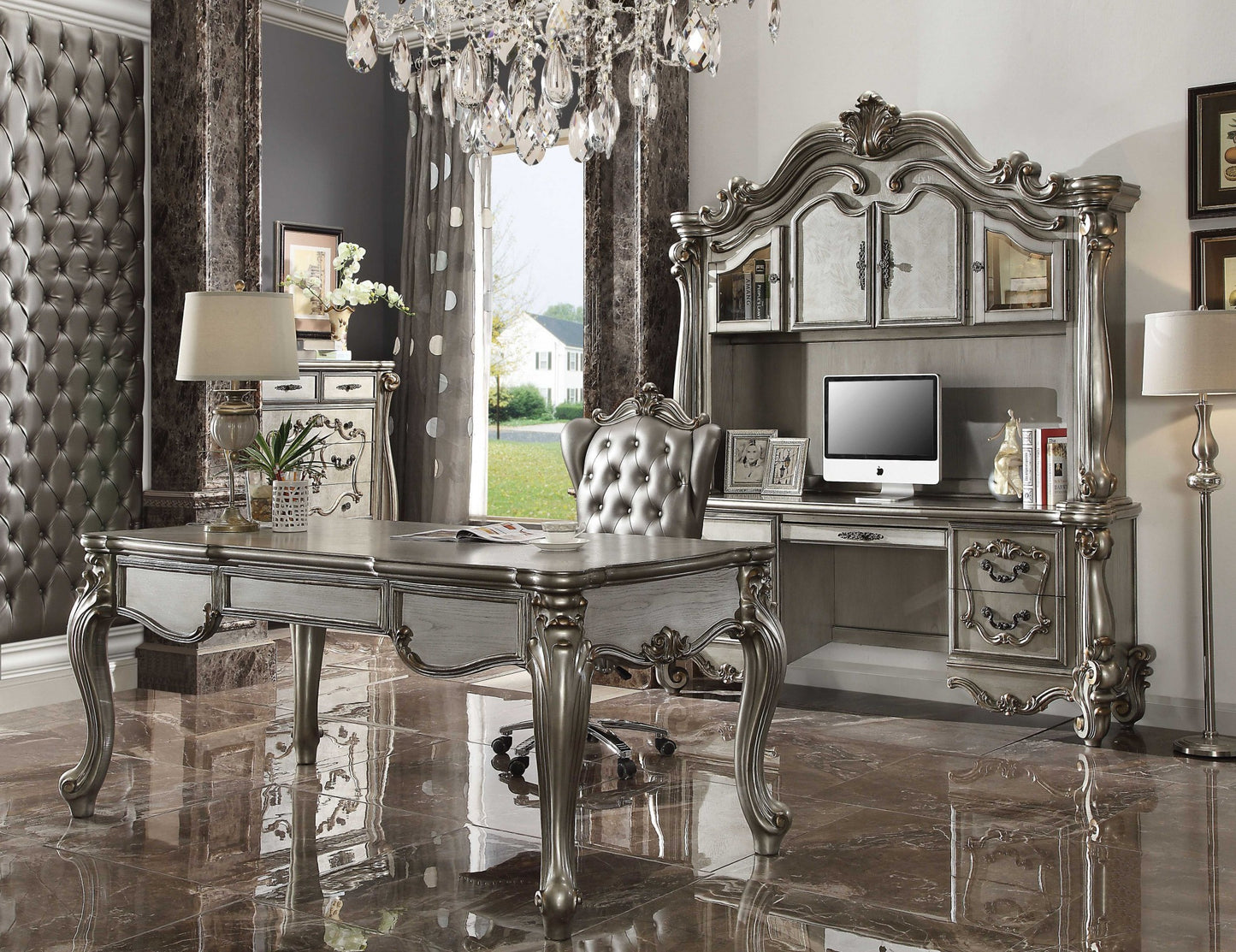 35" Silver Mirrored Executive Desk