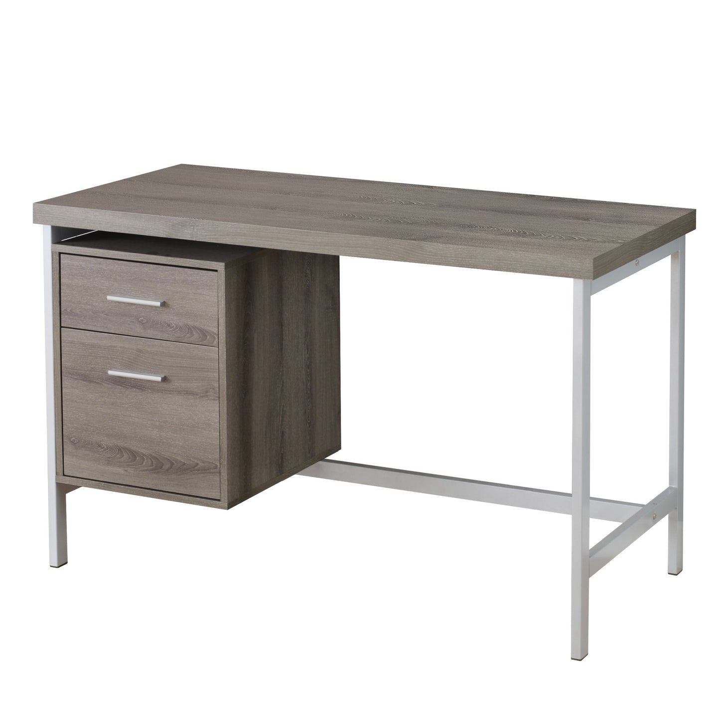 24" Taupe and Silver Computer Desk With Two Drawers