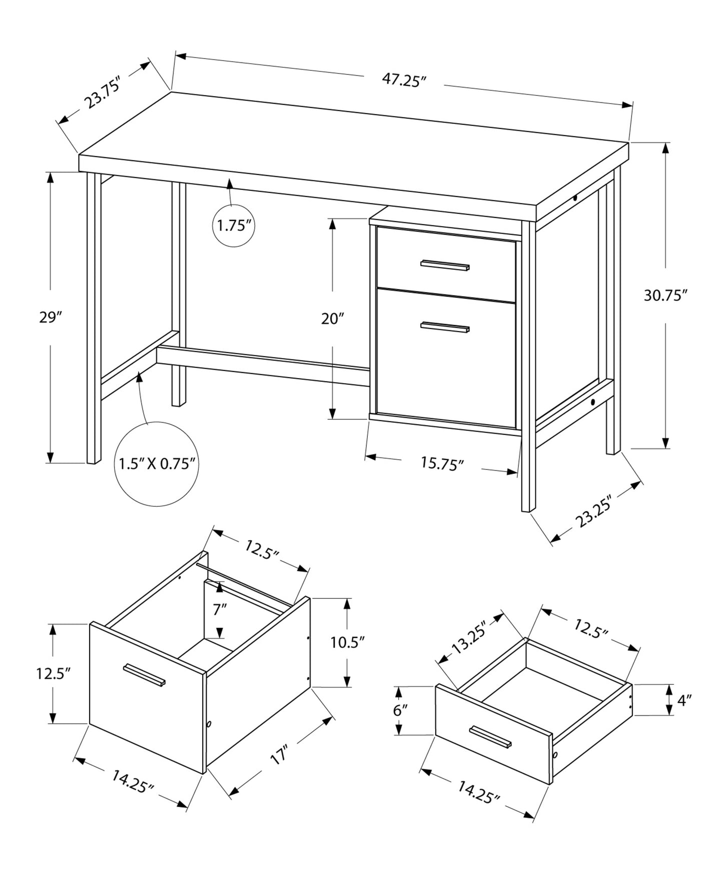 24" Taupe and Silver Computer Desk With Two Drawers