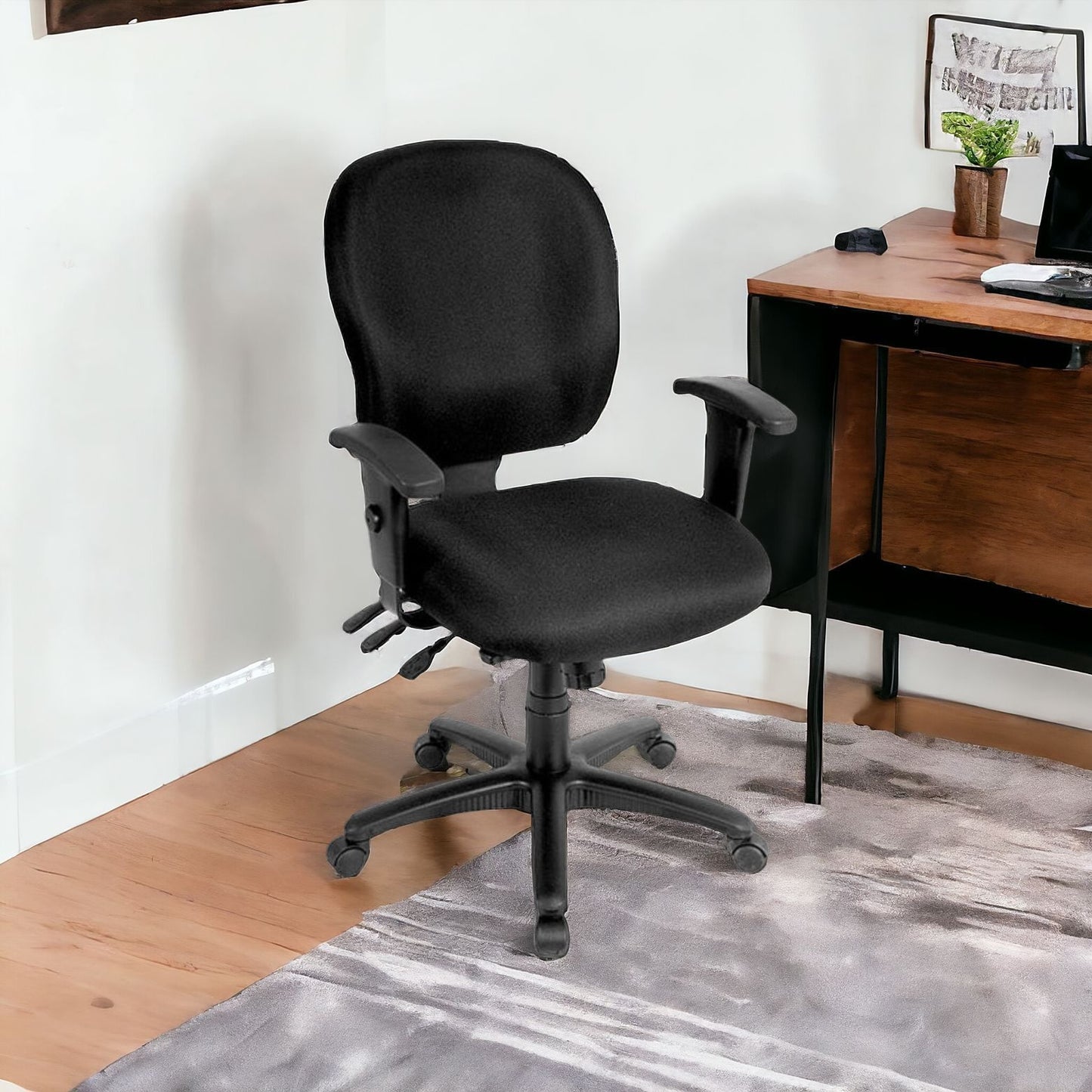 Charcoal and Black Adjustable Swivel Fabric Rolling Office Chair