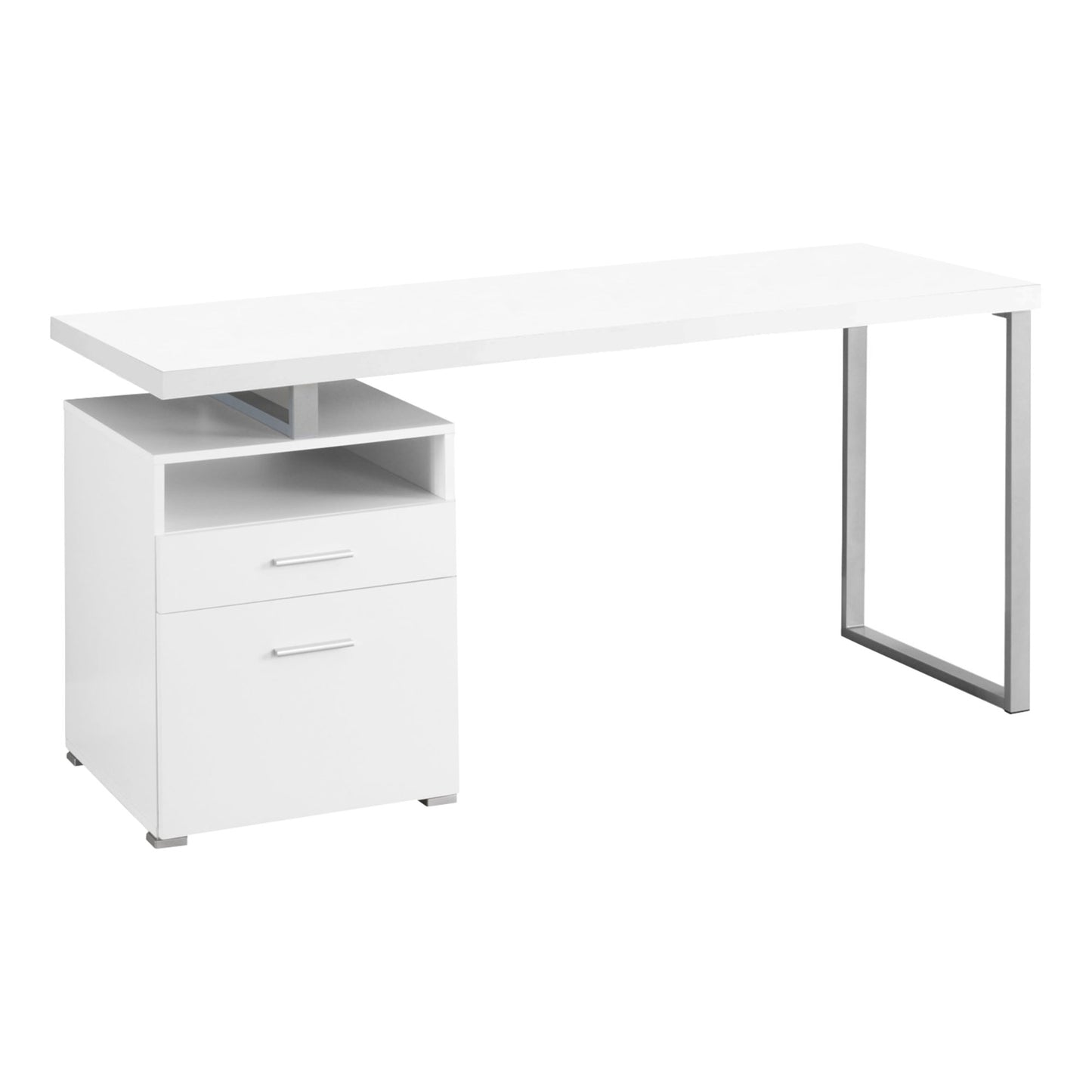 24" White and Silver Computer Desk With Two Drawers