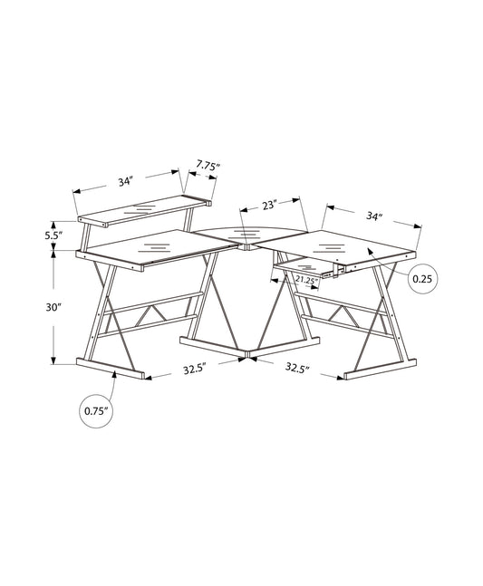 23" Clear and Black Glass L Shape Computer Desk