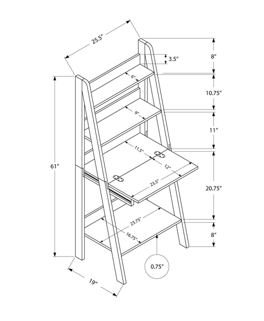 26" White Ladder Desk With Three Drawers