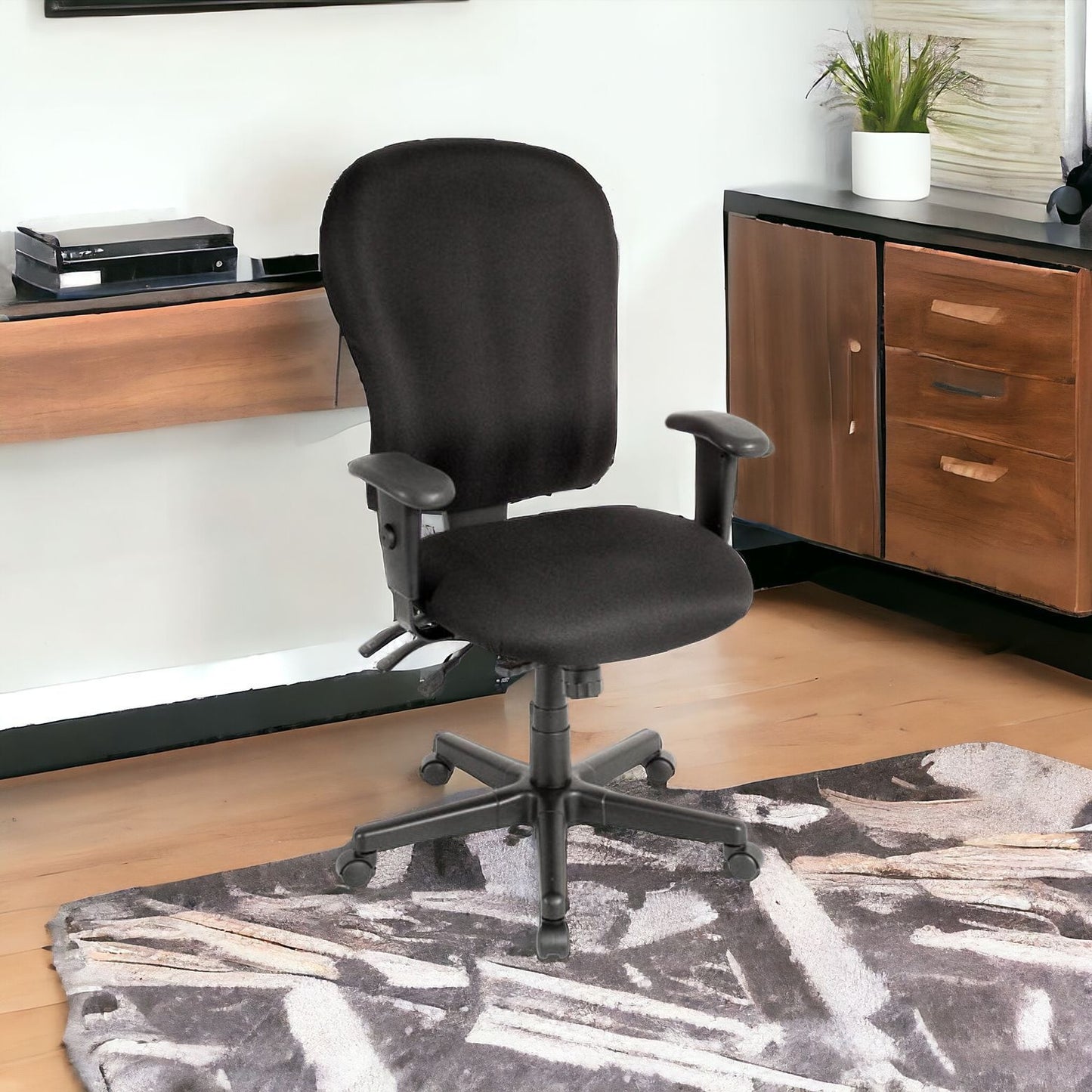 Black Adjustable Swivel Fabric Rolling Office Chair