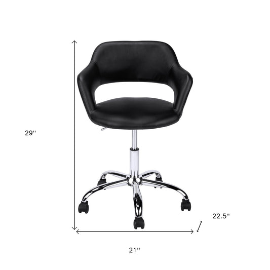 Black Faux Leather Seat Swivel Adjustable Task Chair Leather Back