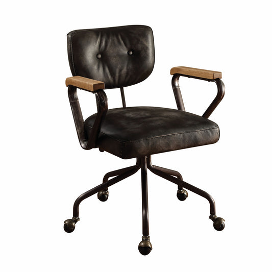 24" X 25" X 32" Vintage Black Top Grain Leather Office Chair