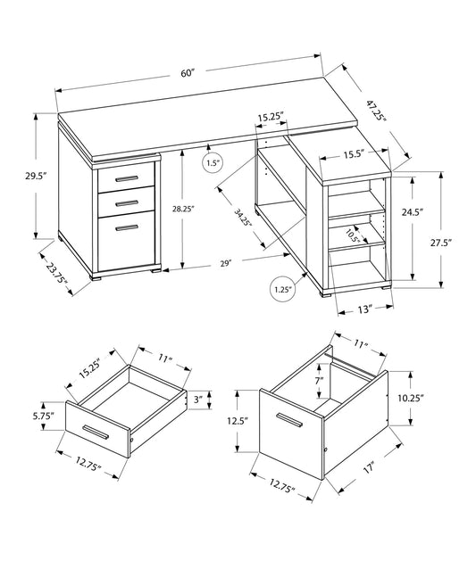 47" Brown L Shape Computer Desk With Three Drawers