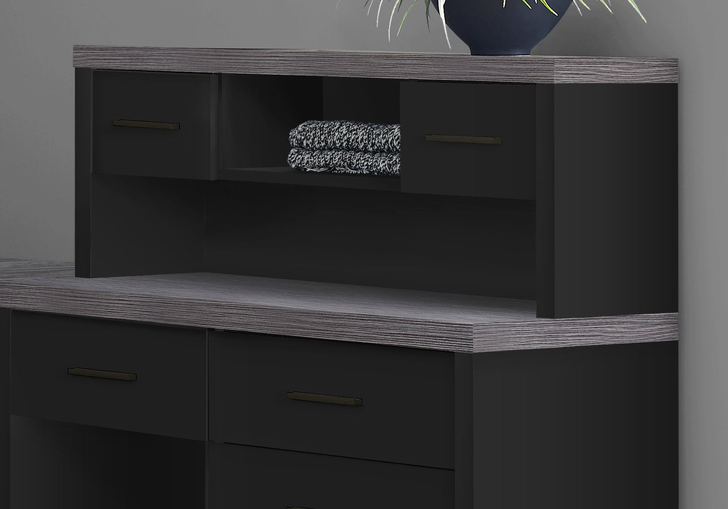 59" Gray and Black L Shape Computer Desk With Eight Drawers