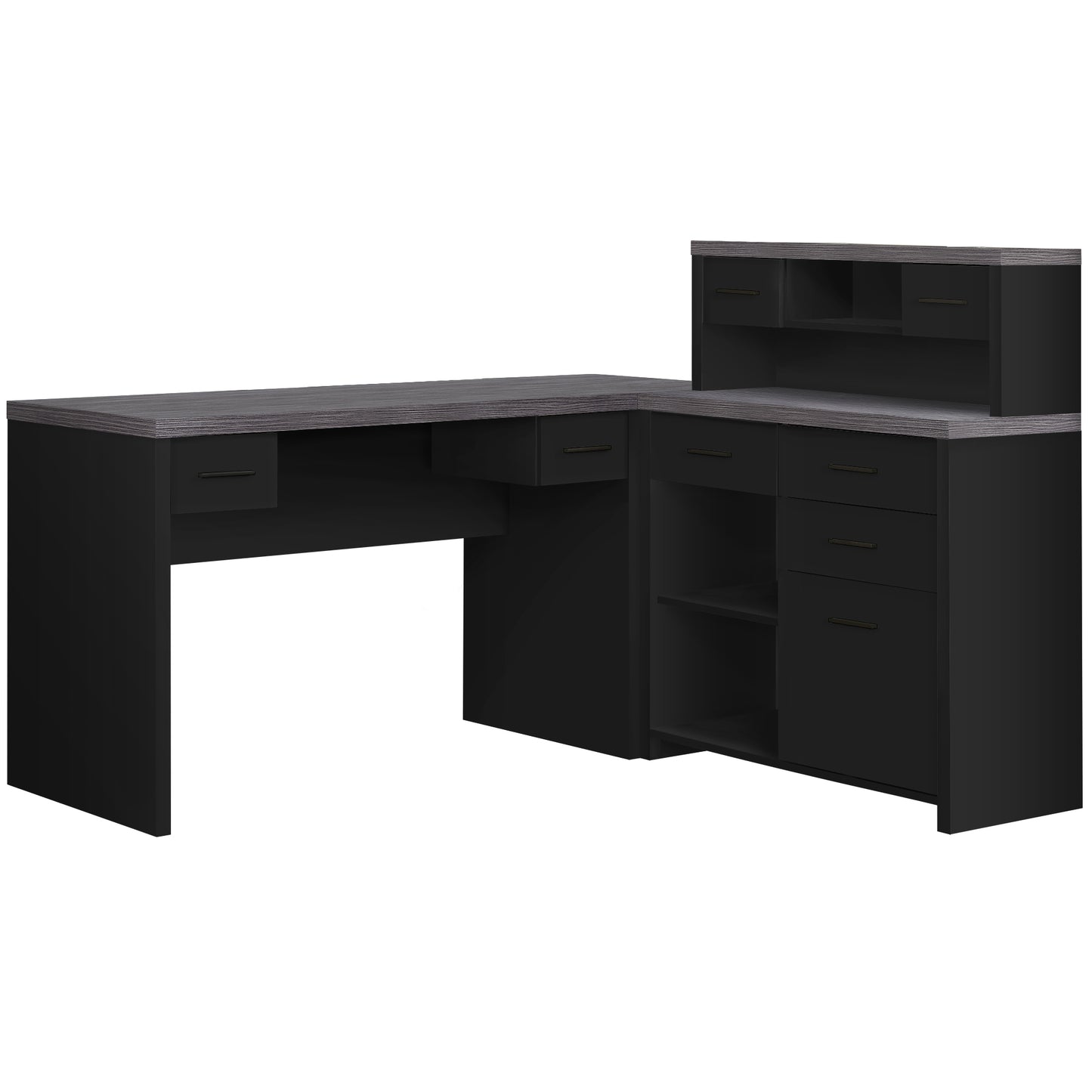 59" Gray and Black L Shape Computer Desk With Eight Drawers