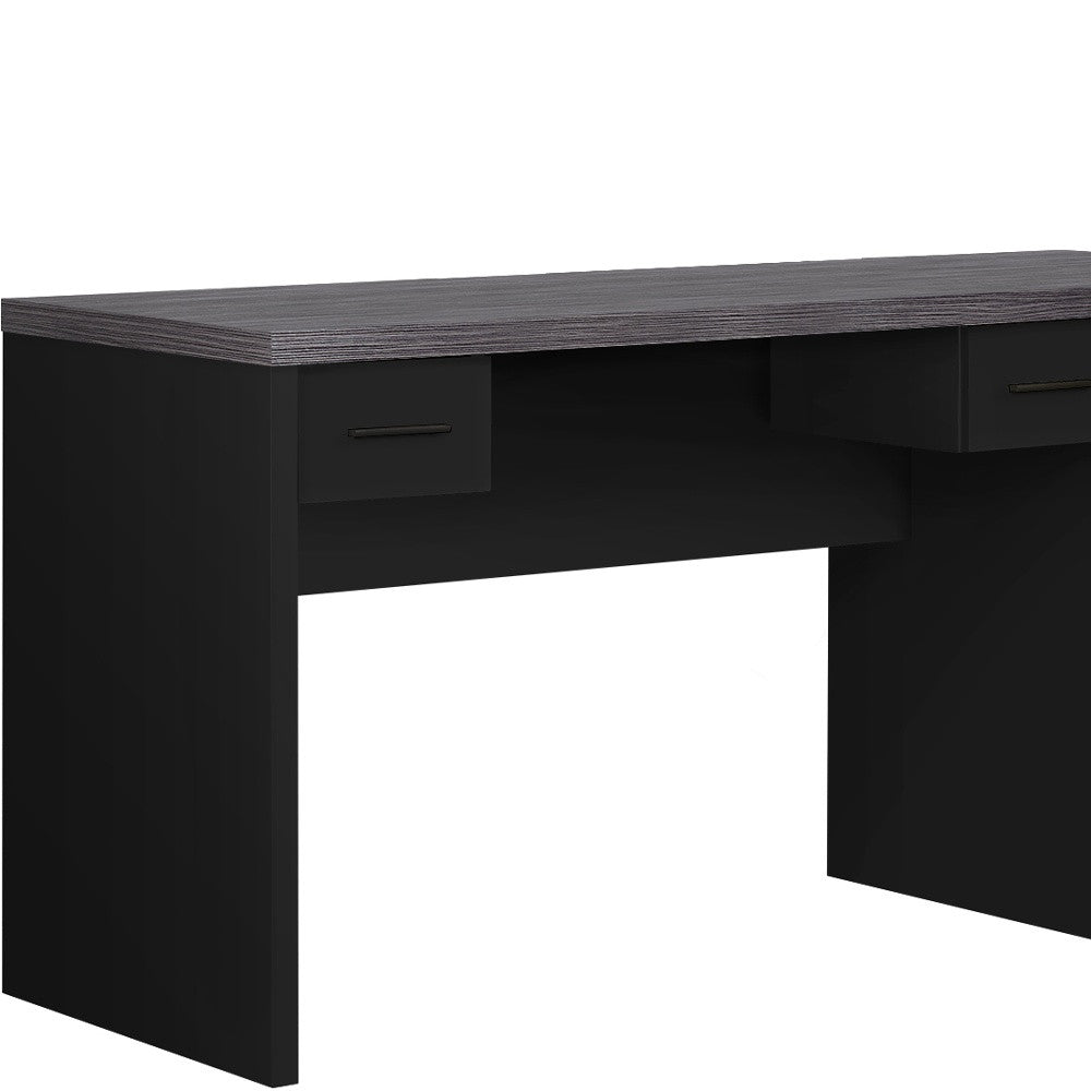 59" Gray and Black L Shape Computer Desk With Eight Drawers