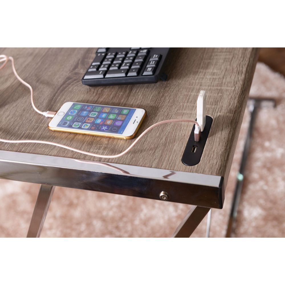 47" Brown and Silver Metallic Secretary Desk