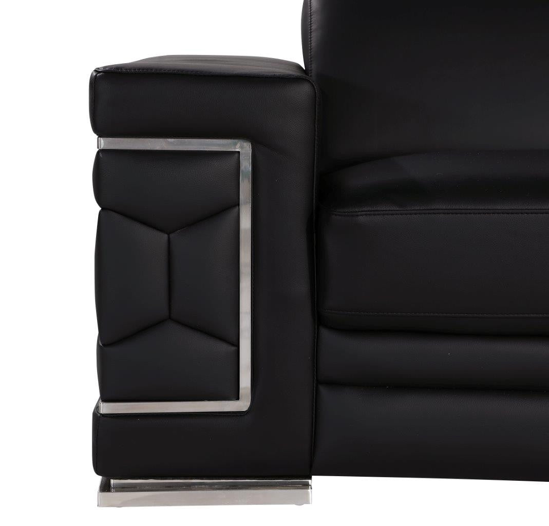 47" Black and Silver Genuine Leather Lounge Chair