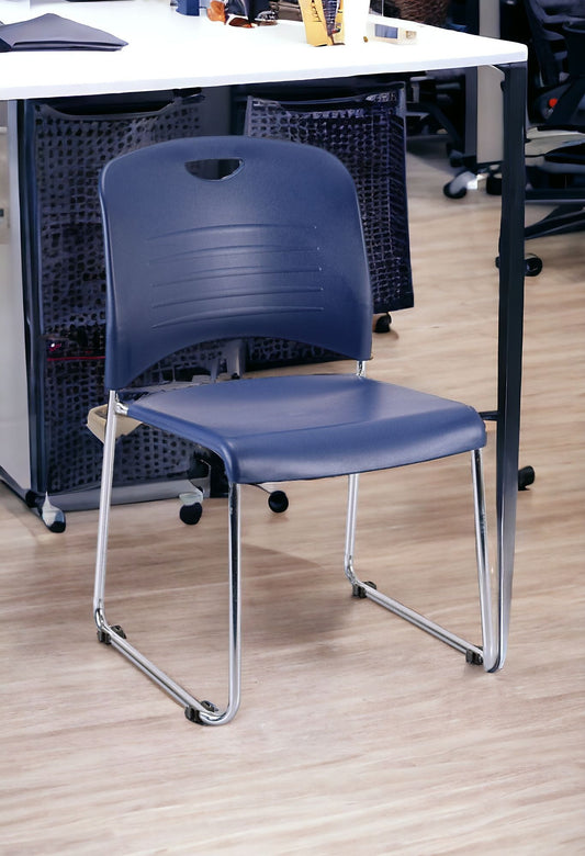 Set of Four Navy Blue and Silver Plastic Office Chair