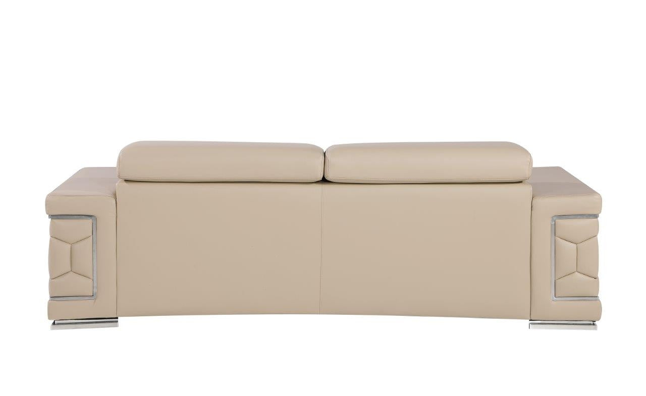 89" Beige And Silver Leather Sofa