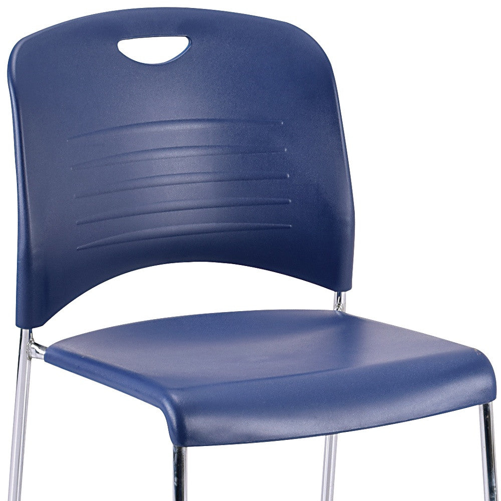 Set of Four Navy Blue and Silver Plastic Office Chair