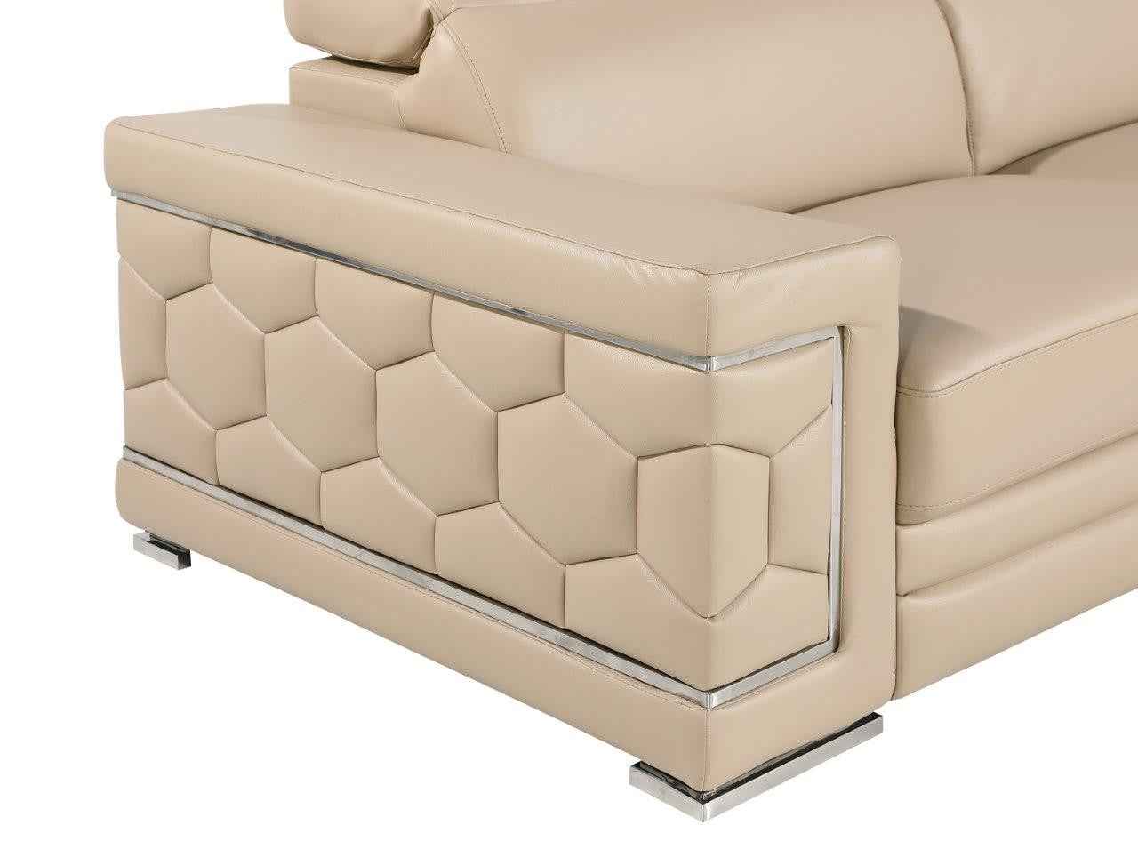 89" Beige And Silver Leather Sofa