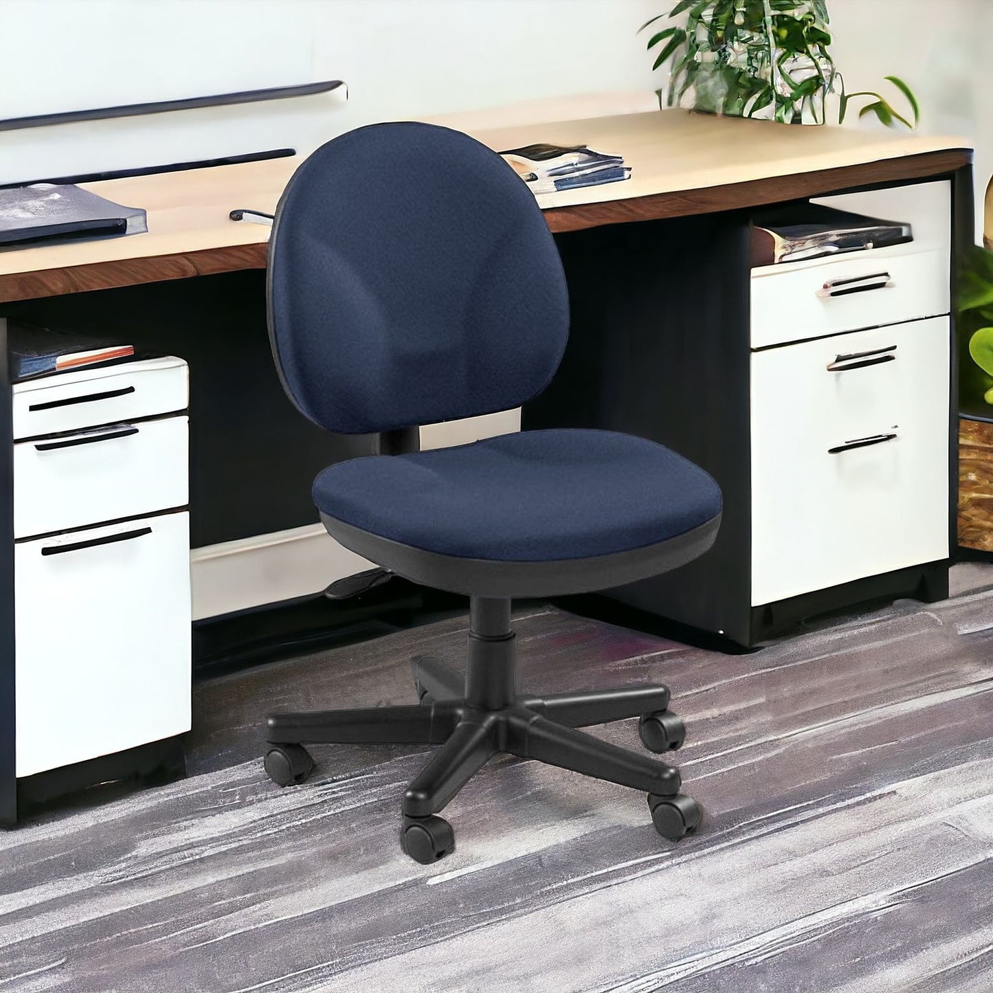 Blue and Black Adjustable Swivel Fabric Rolling Office Chair