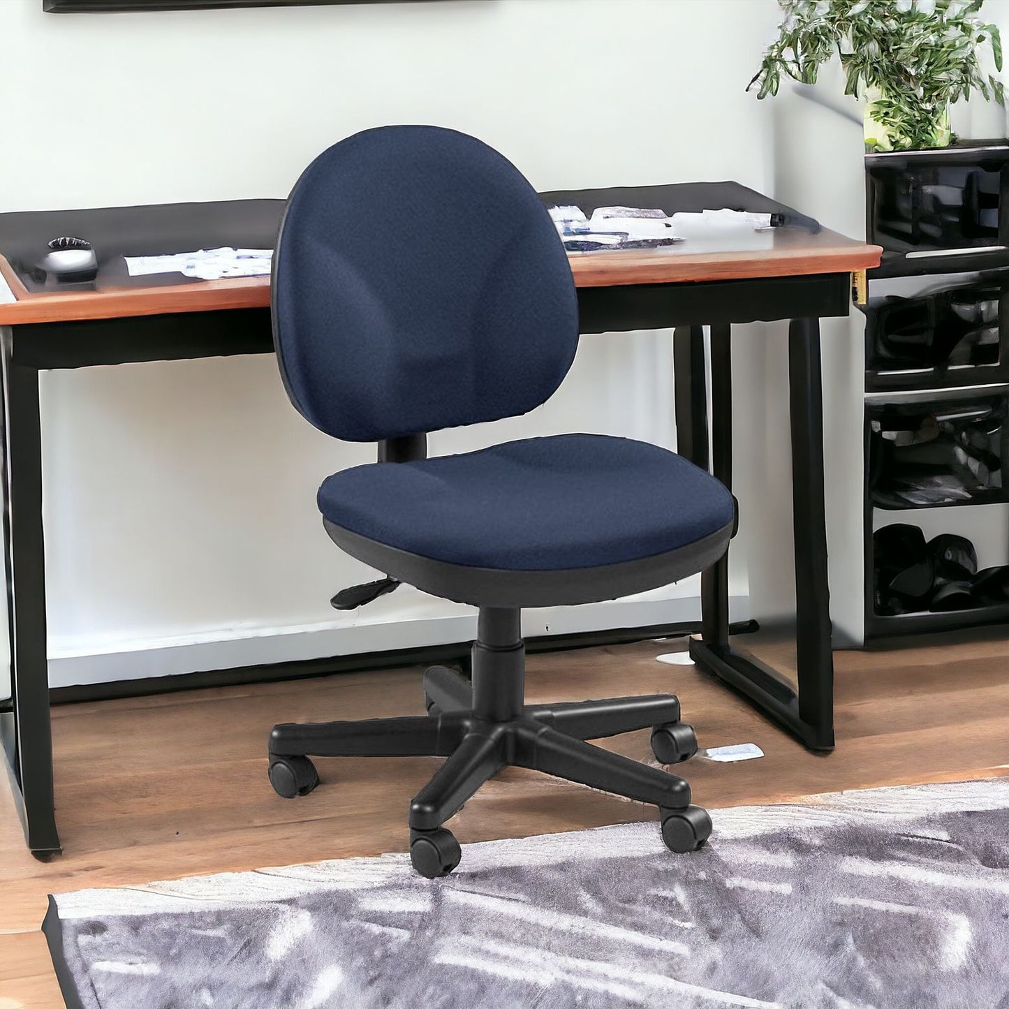 Blue and Black Adjustable Swivel Fabric Rolling Office Chair