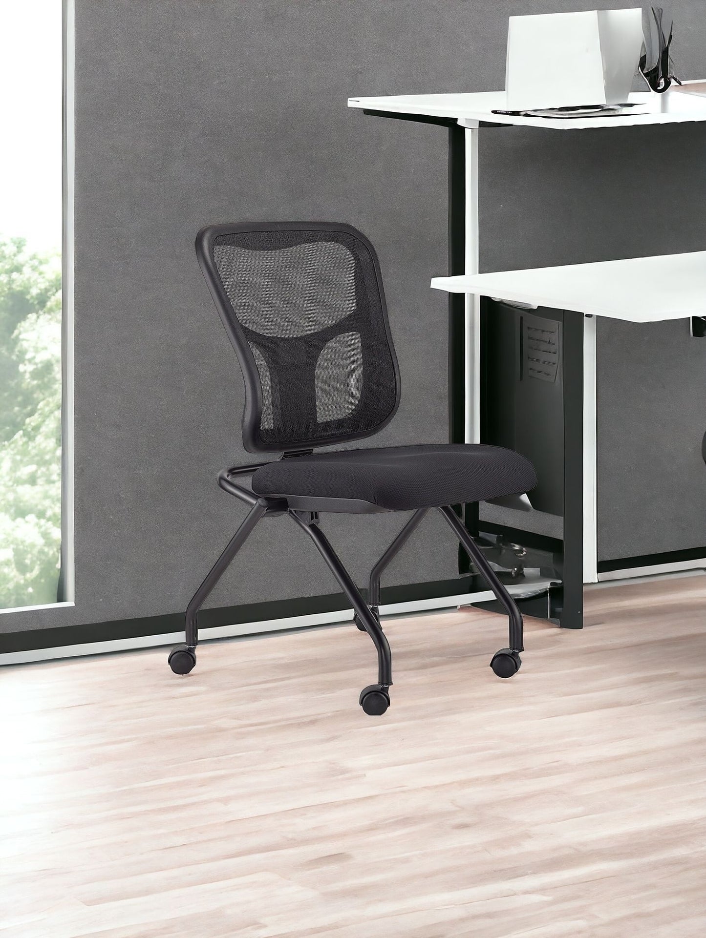 Set of Two Black Adjustable Mesh Rolling Office Chair