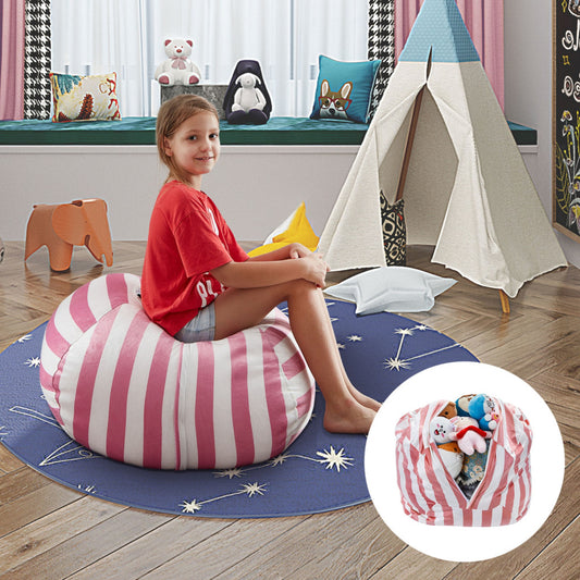 32" Pink and White Microfiber Round Striped Pouf Cover