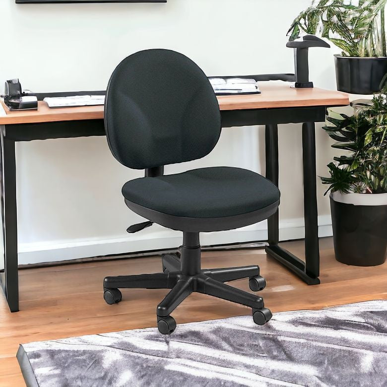 Ebony and Black Adjustable Swivel Fabric Rolling Office Chair