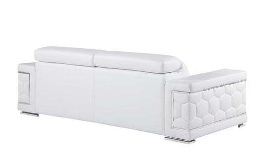 89" White And Silver Leather Sofa