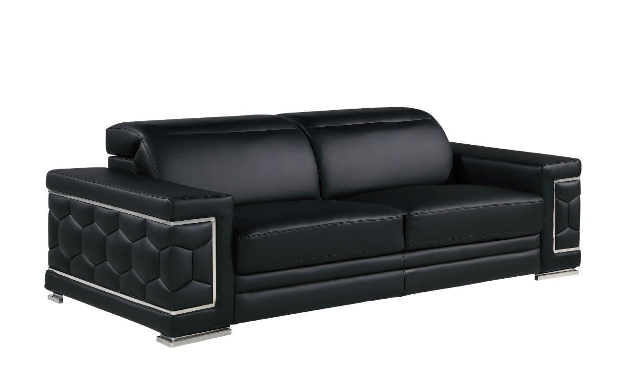 89" Black And Silver Leather Sofa