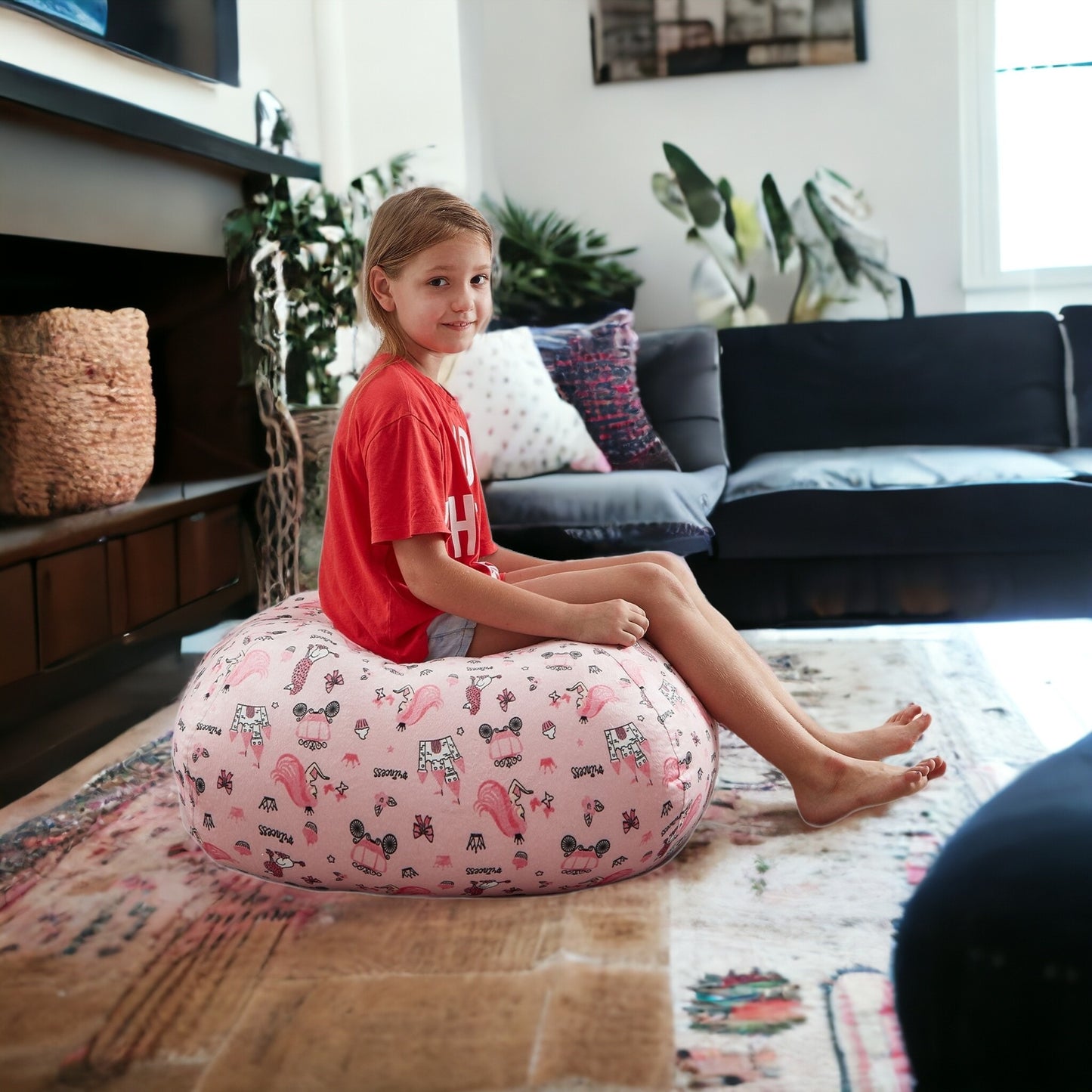 32" Pink Microfiber Round Princess Pouf Cover