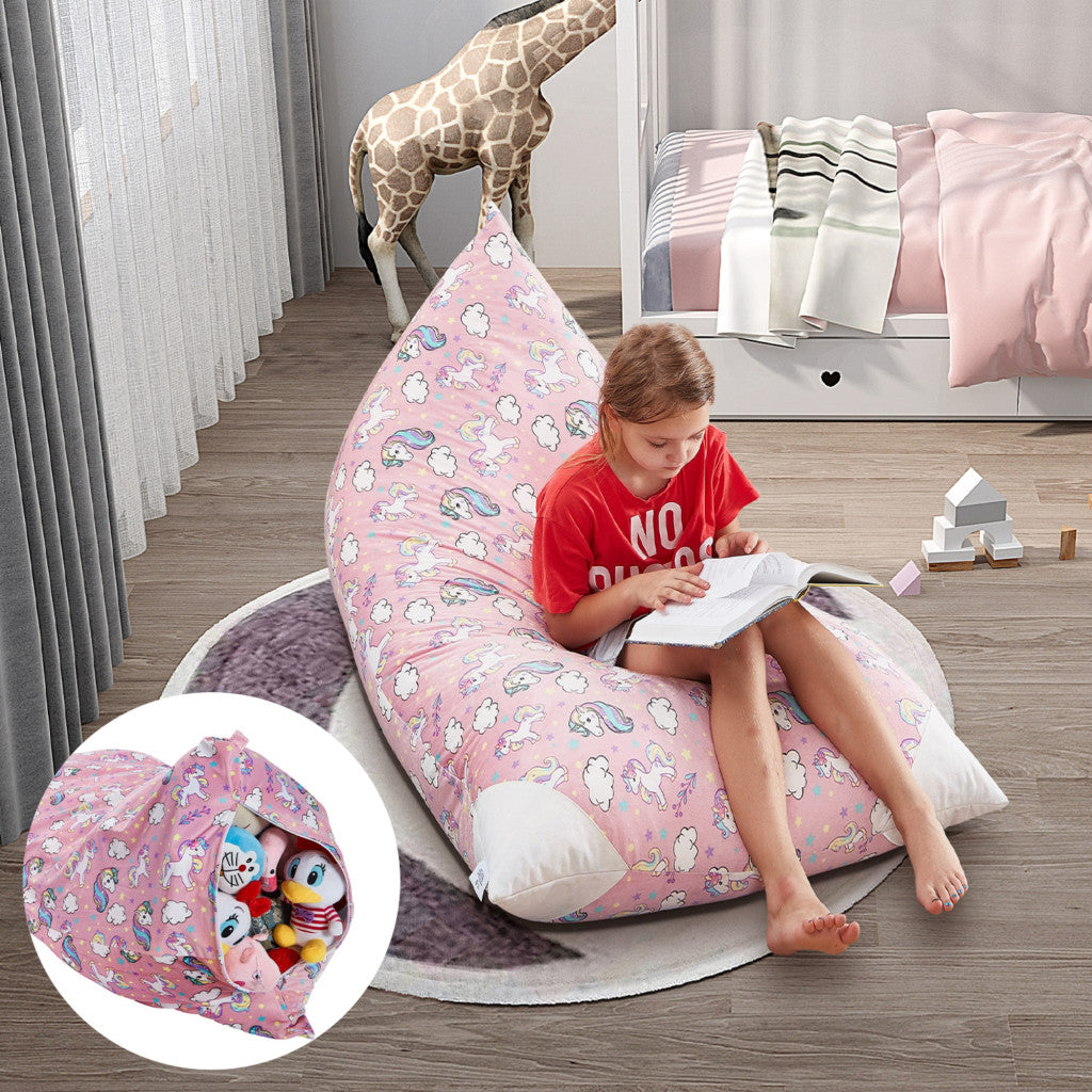 35" Light Pink Microfiber Specialty Unicorn Pouf Cover