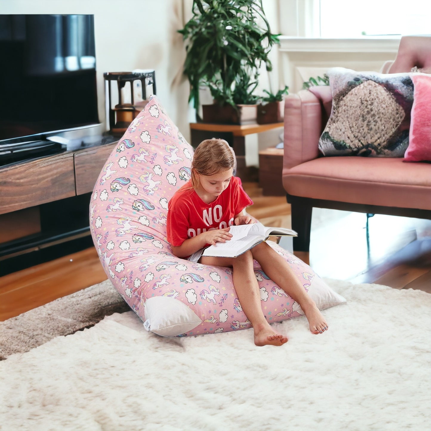 35" Light Pink Microfiber Specialty Unicorn Pouf Cover