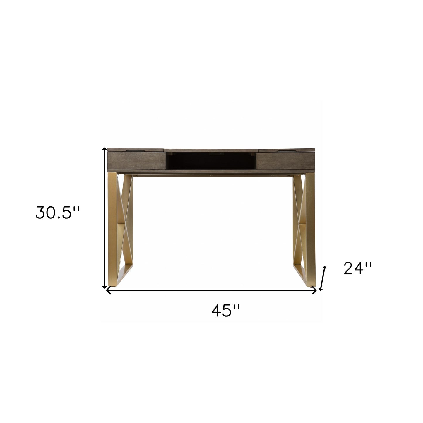 Modern Gray and Gold Writing Desk with Storage