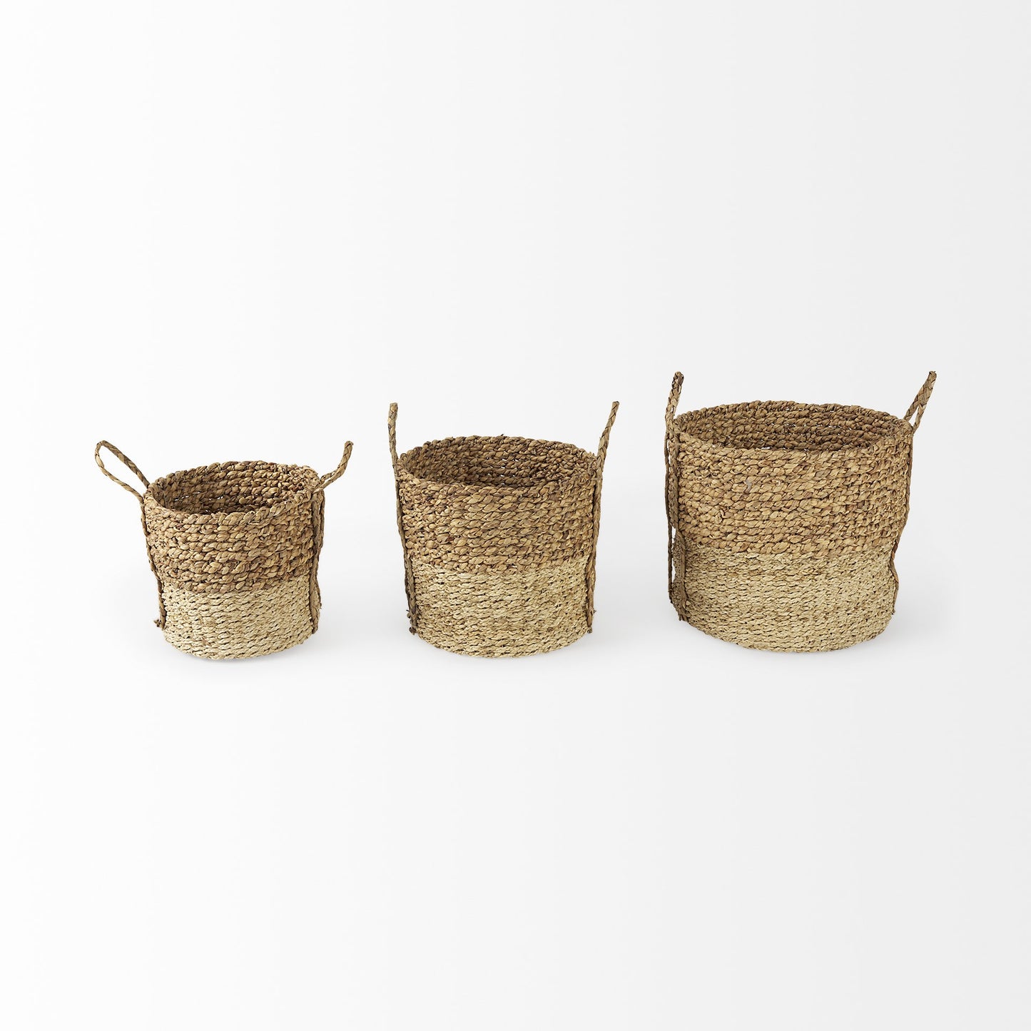 Set Of Three Two Tone Wicker Storage Baskets