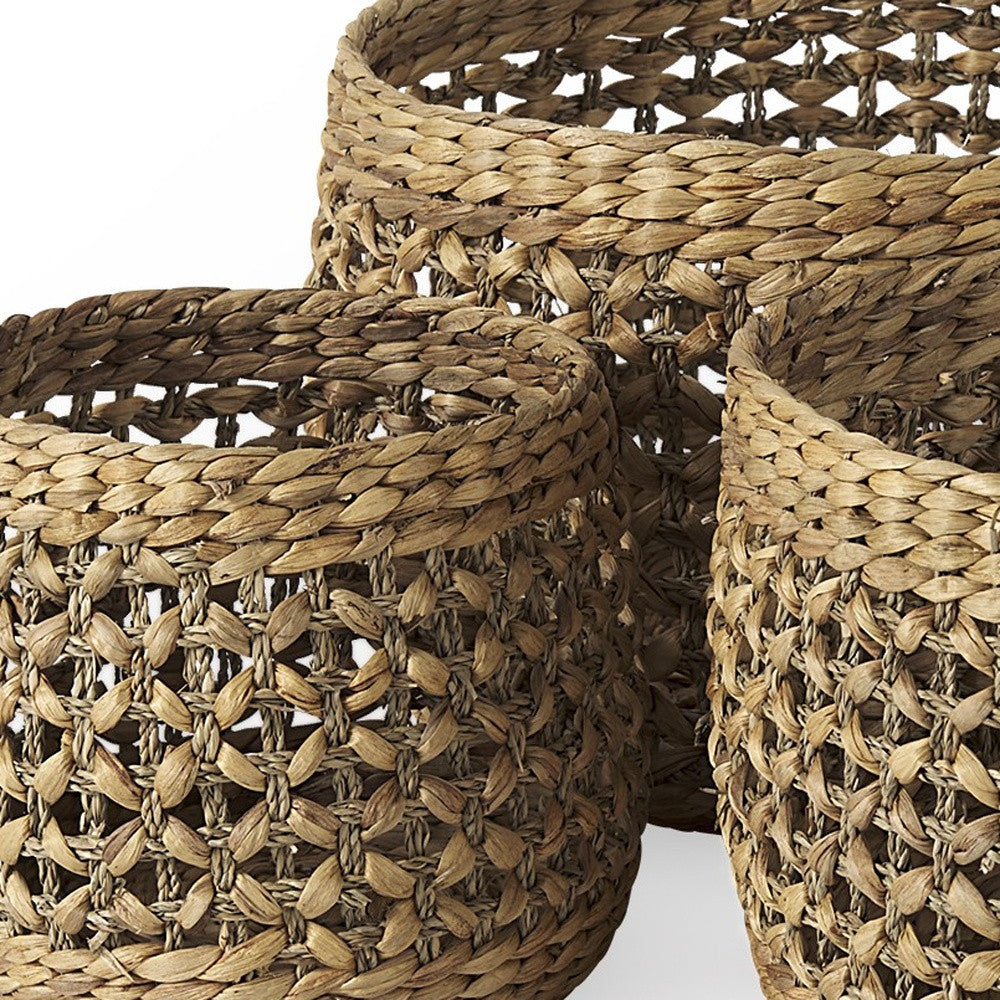 Set Of Three Round Wicker Baskets