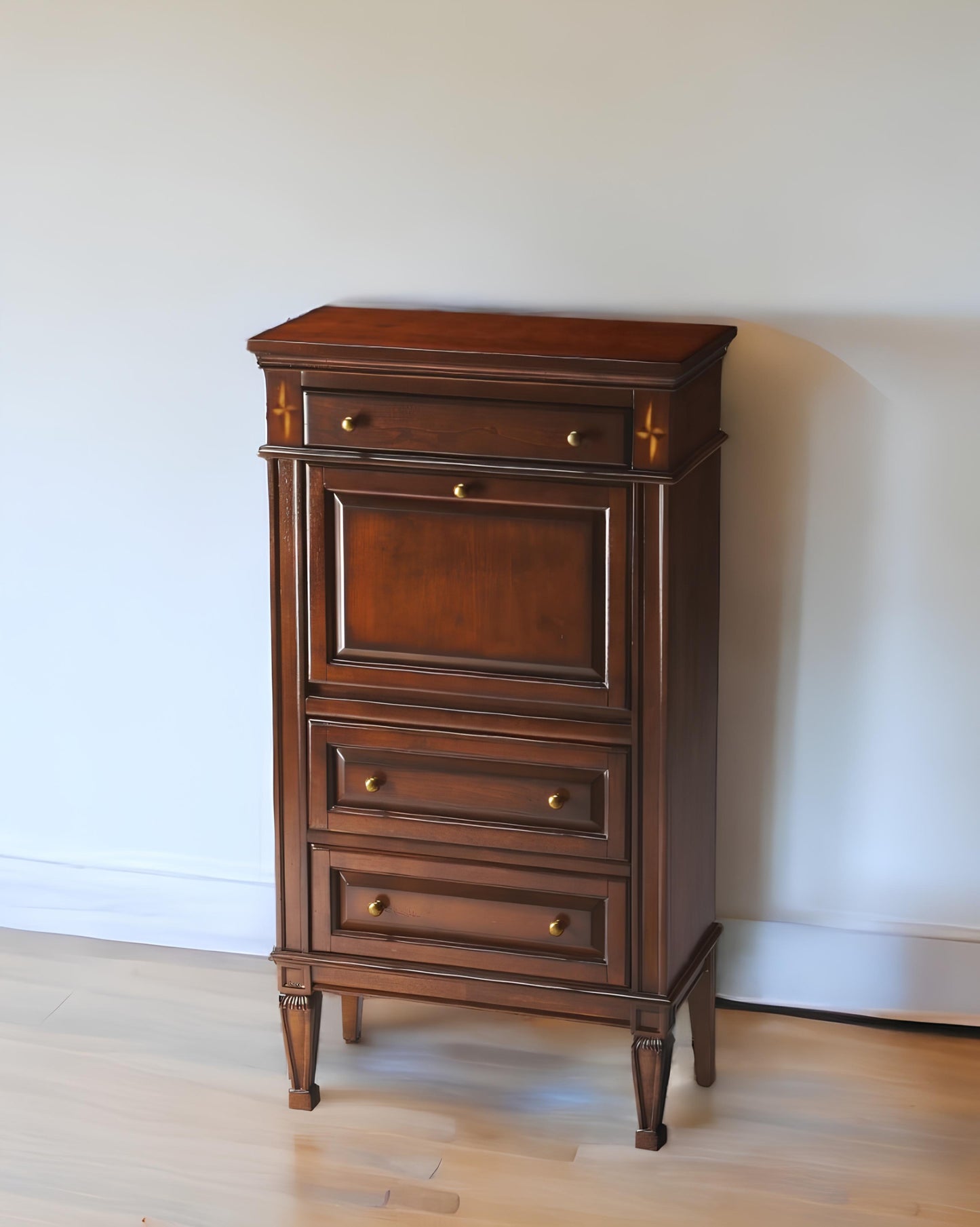 28" Brown Rubberwood Wood Secretary Desk With Three Drawers