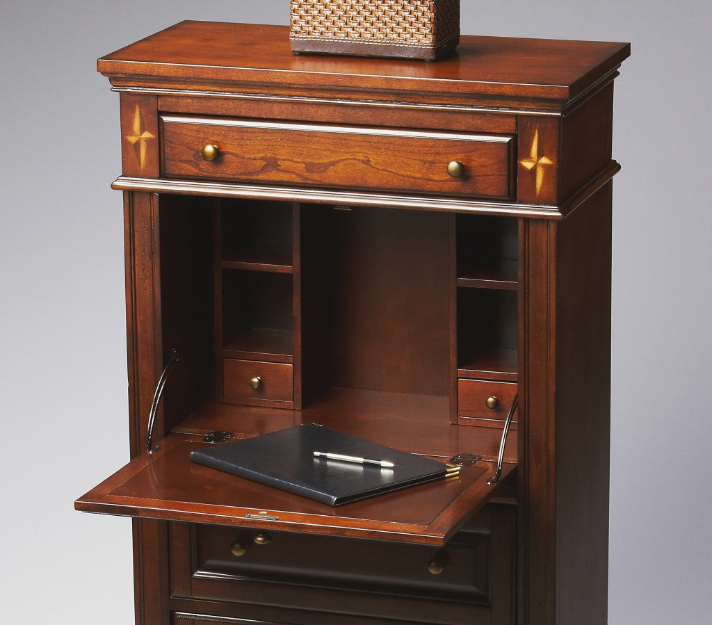 28" Brown Rubberwood Wood Secretary Desk With Three Drawers