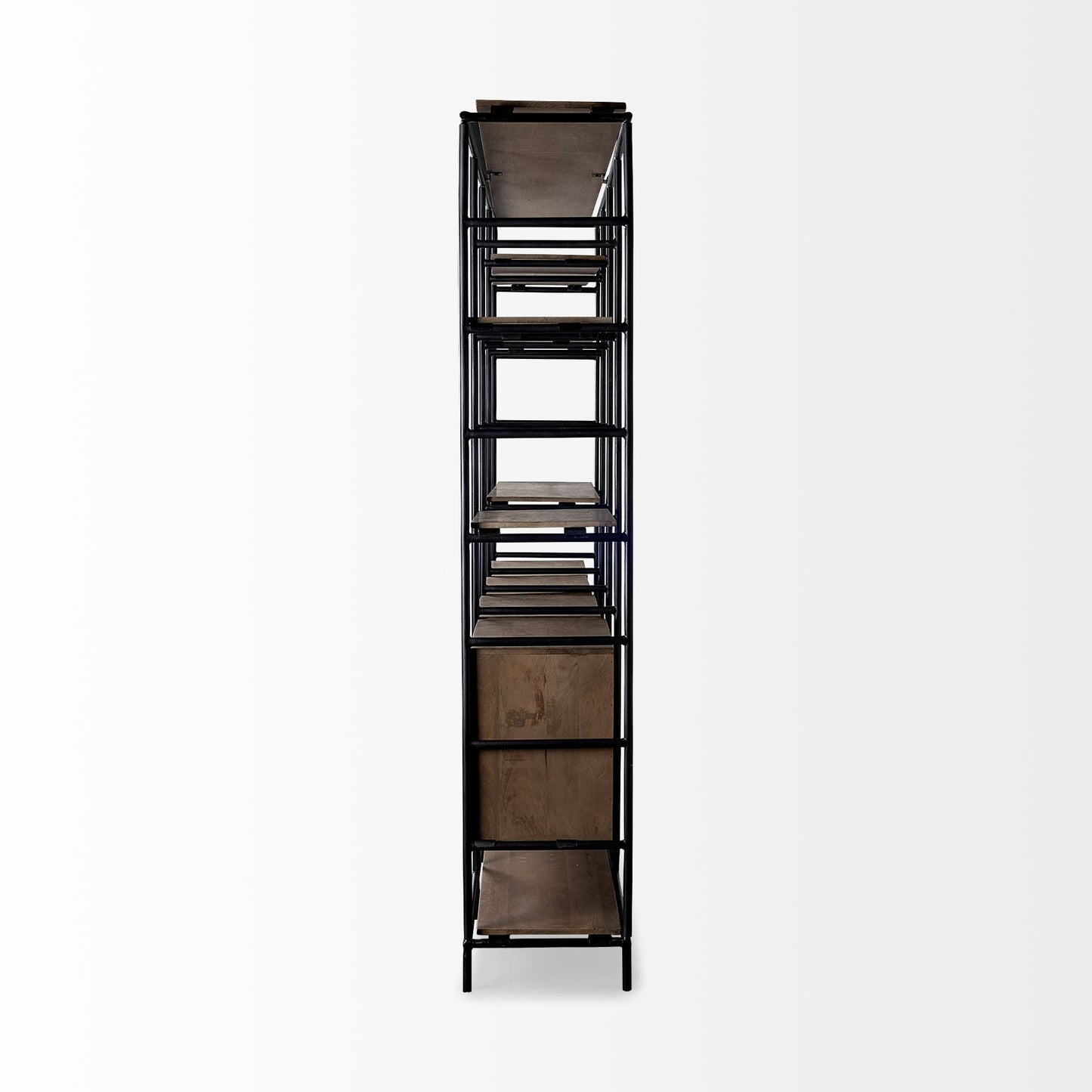 Medium Brown Wood And Metal Multi Shelves Shelving Unit