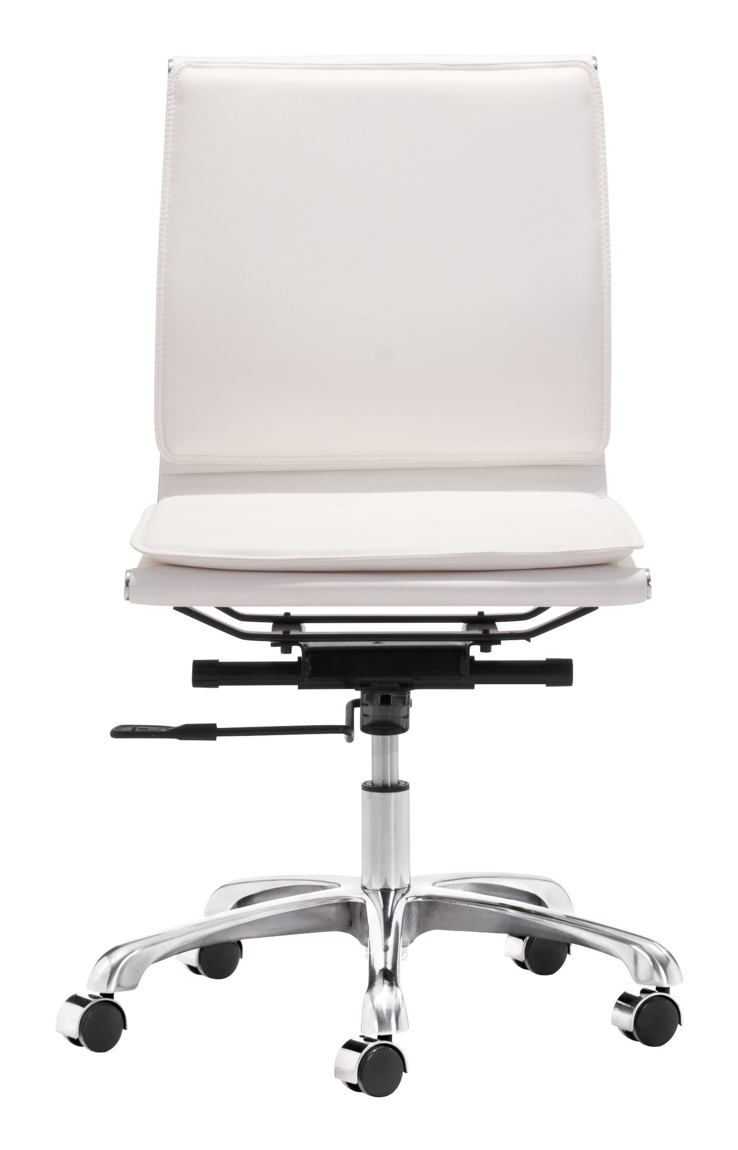 White Faux Leather Seat Swivel Adjustable Executive Chair Metal Back Steel Frame