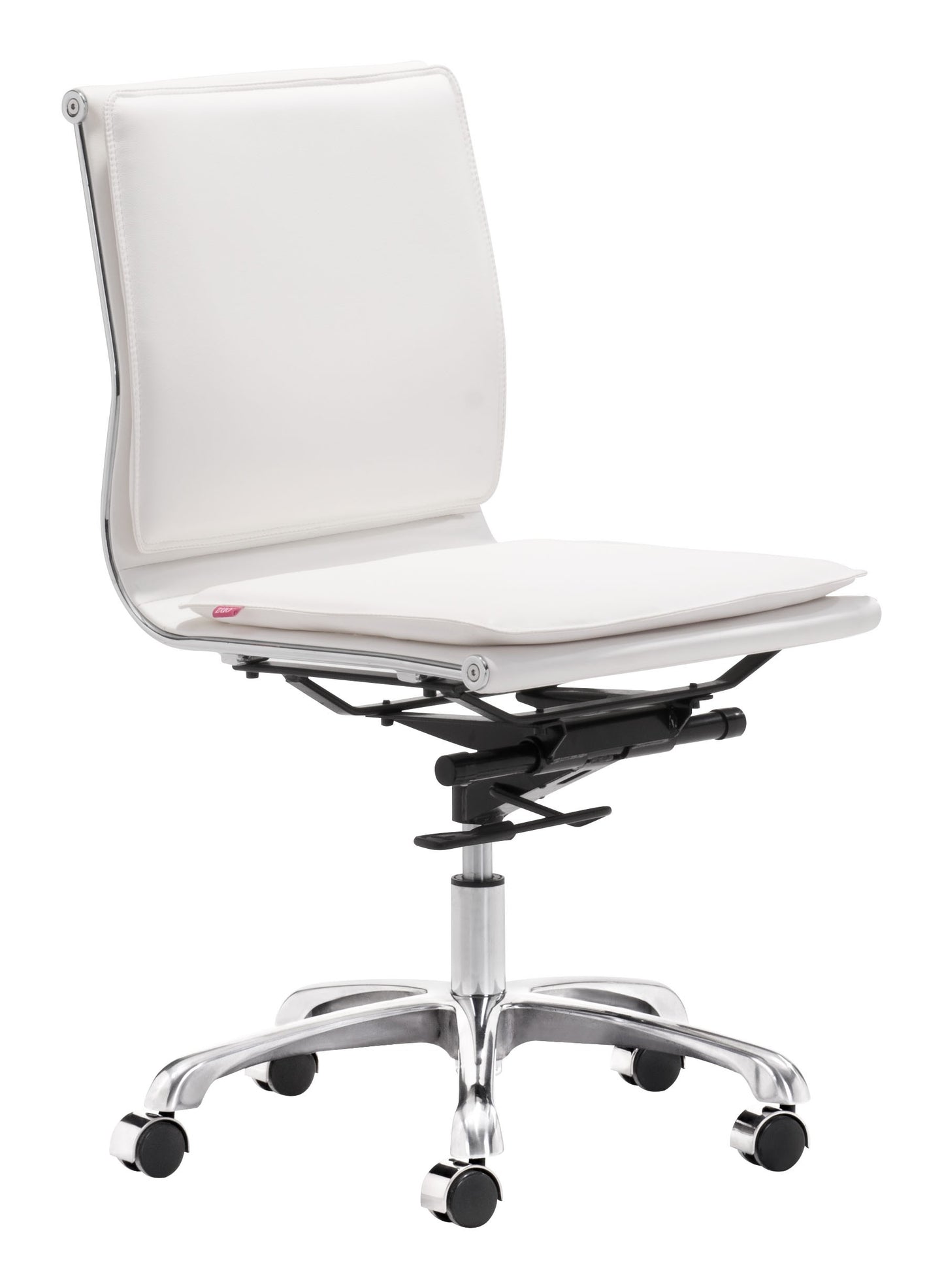 White Faux Leather Seat Swivel Adjustable Executive Chair Metal Back Steel Frame