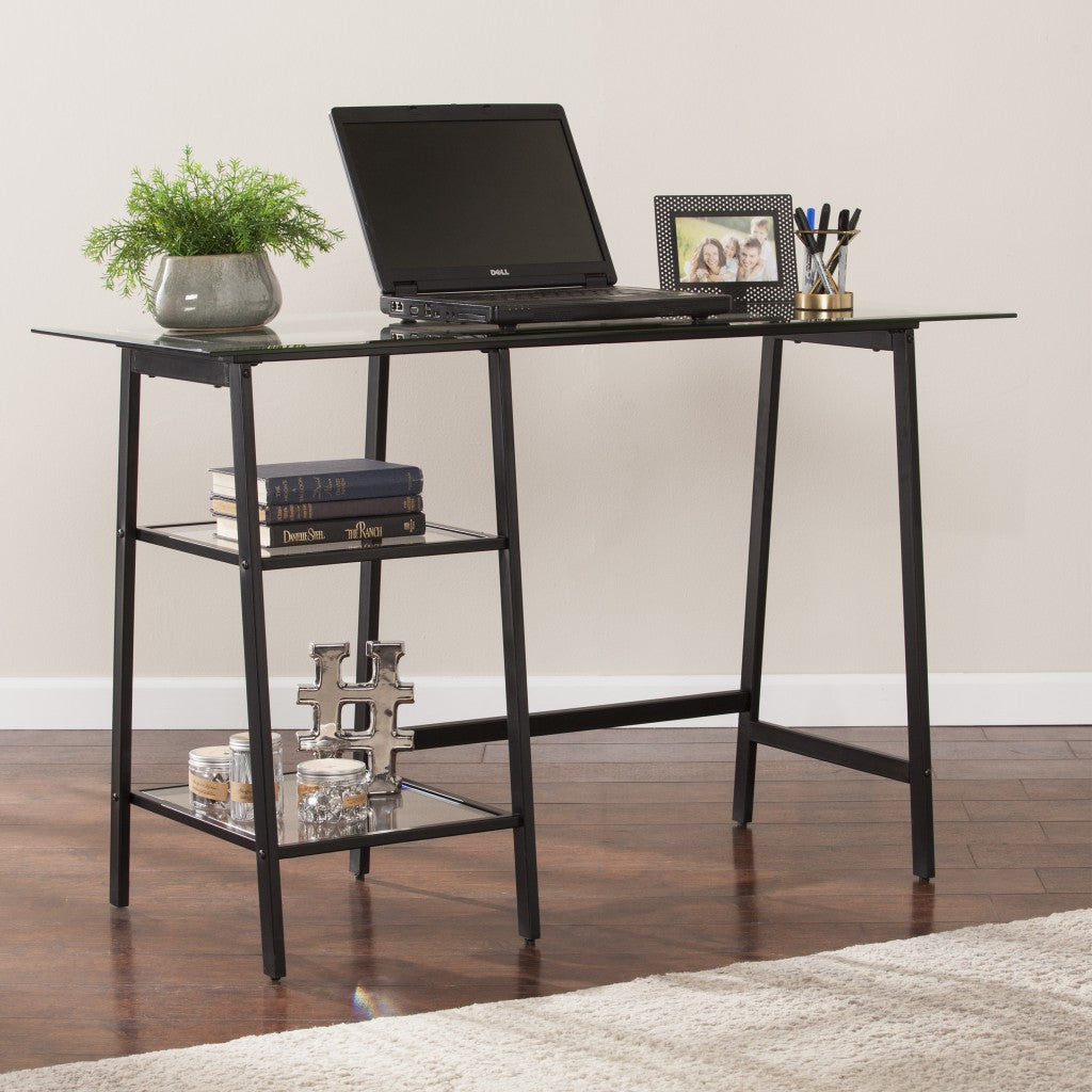 46" Clear And Black Glass Writing Desk