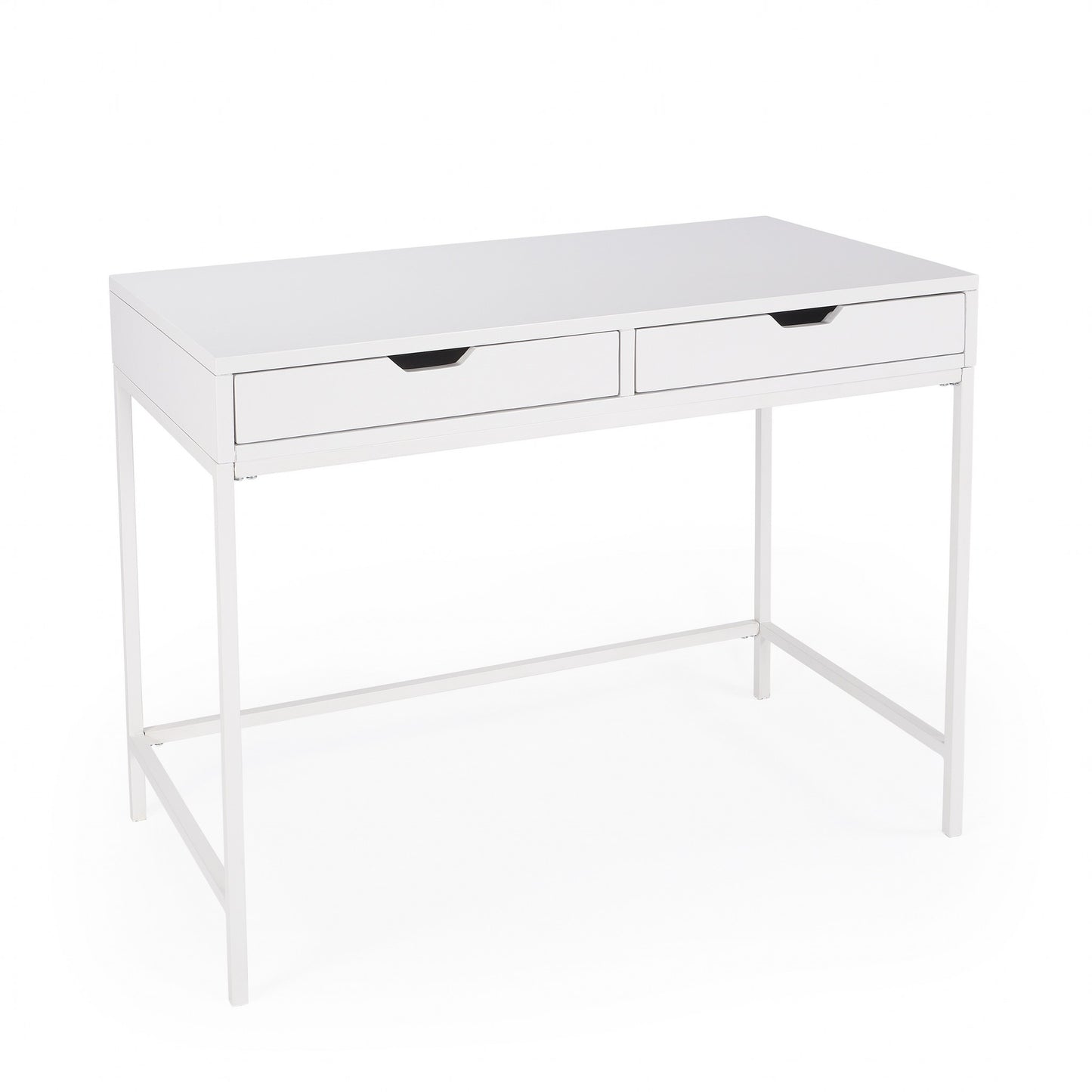 40" White Rubberwood Wood Writing Desk With Two Drawers