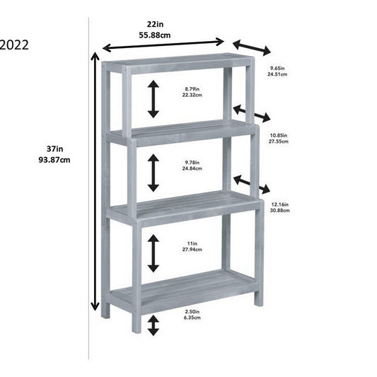 37" White Four Tier Step Bookcase