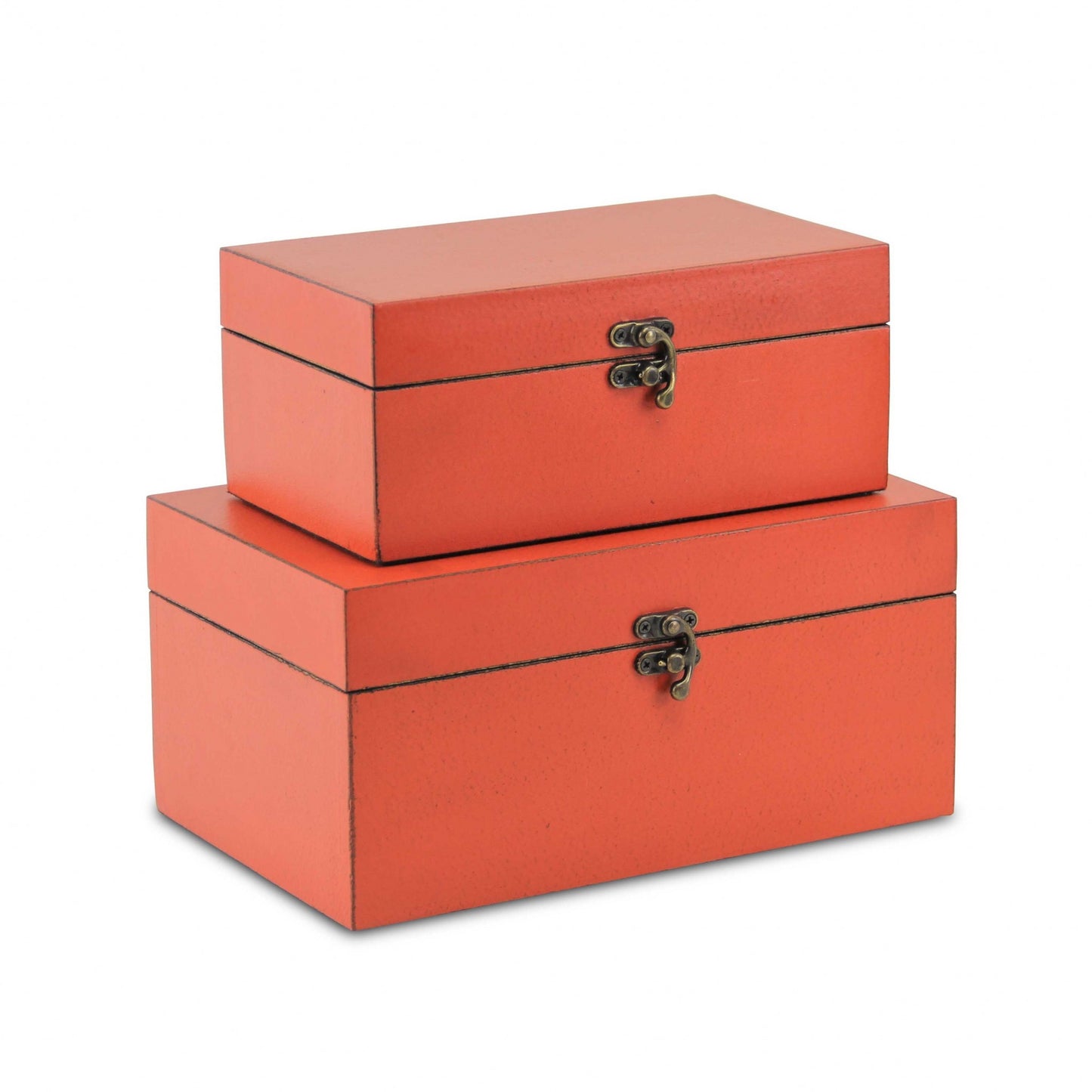 Set of Two Coral Wooden Storage Boxes