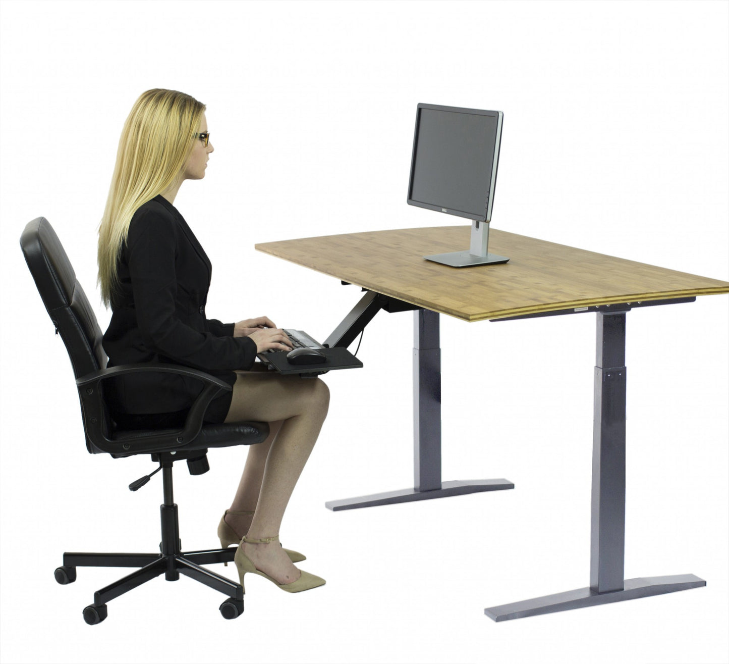 Gray and Natural Bamboo 45" Dual Motor Electric Office Adjustable Computer Desk