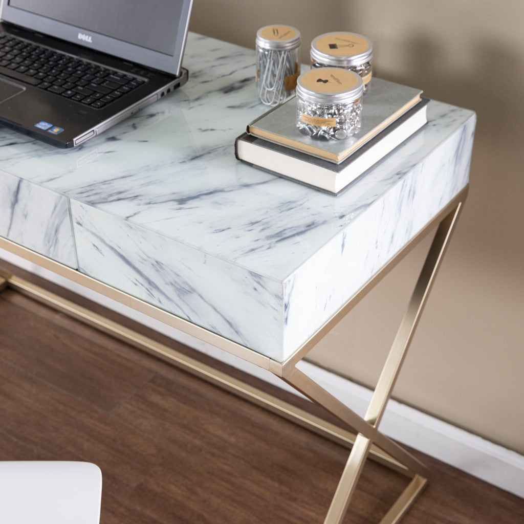 Faux Marble Writing Desk with Storage