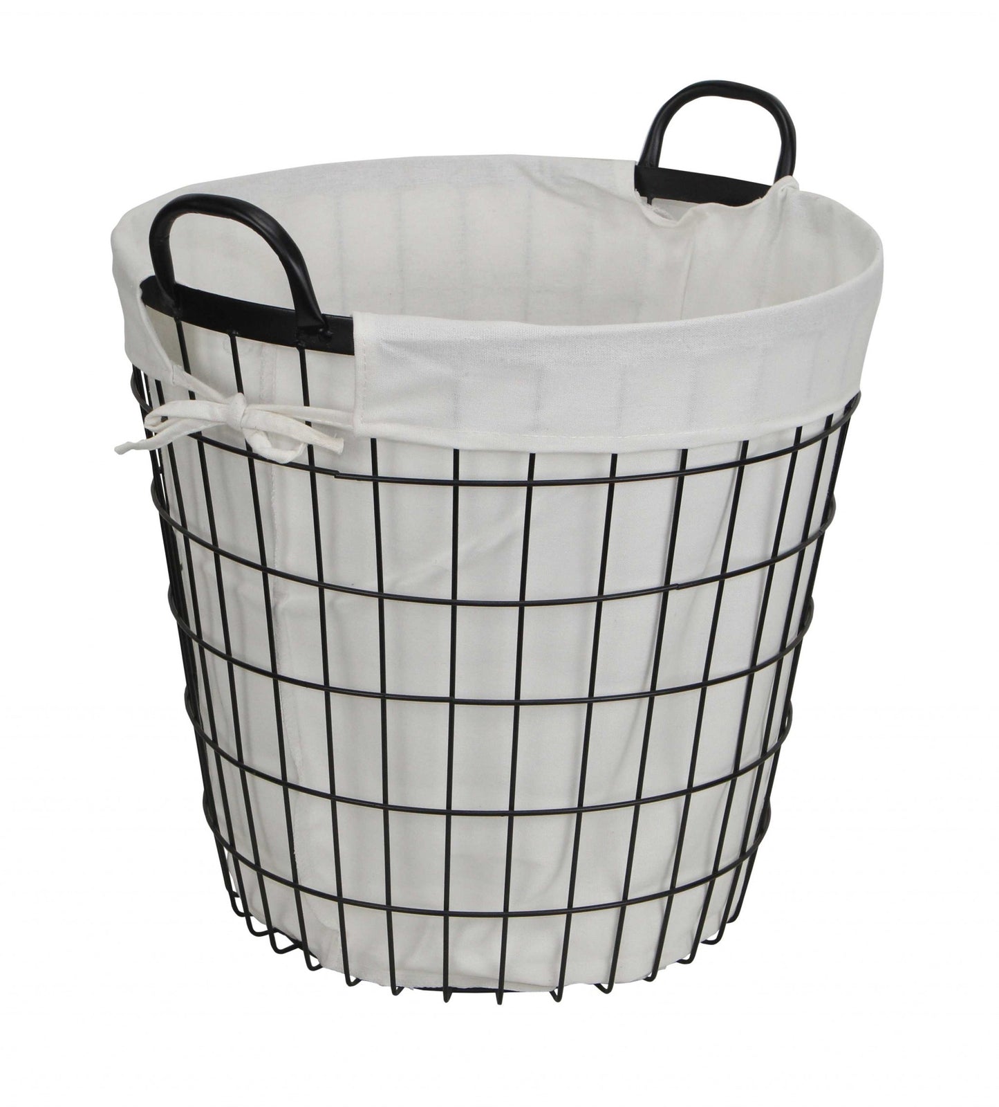 White Fabric Lined Metal Laundry Type Basket With Handle